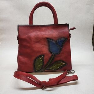 ❌SOLD ❌Genuine Leather Satchel  Purses and Handbags Vintage Embossed Floral Bag